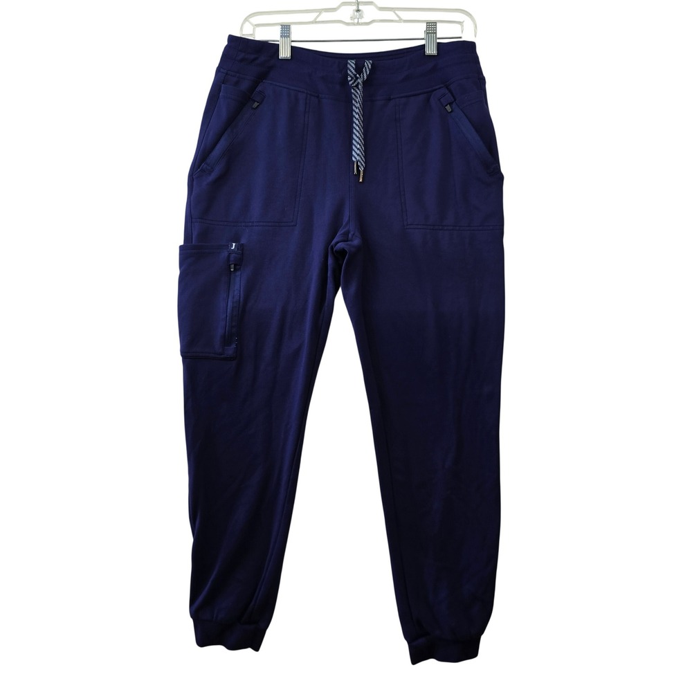 Jaanuu Cargo Jogger Scrub Pants Womens Navy Blue Drawstring Waist Zippers Medium